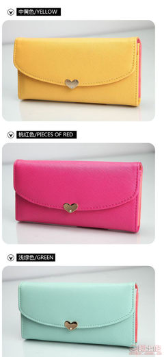 美佳优韩版新时尚可爱潮十字纹爱心镶钻翻盖长款钱包 专为女士打造的精致皮夹